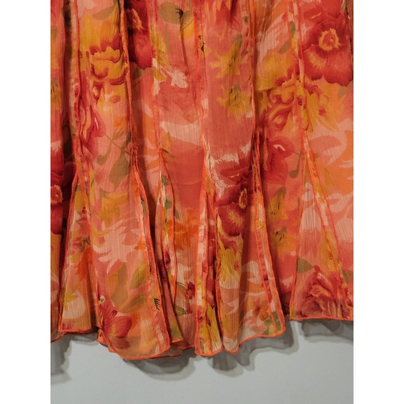 Coldwater Creek Knee Length Floral Flutter Skirt. Size Large. Coral, Pink, Orang - Picture 9 of 9